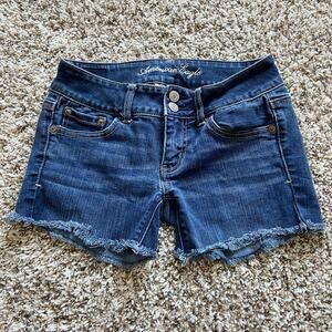 American Eagle Artist Denim Frayed Shorts Women's 0 Short Raw Hem Super Stretch